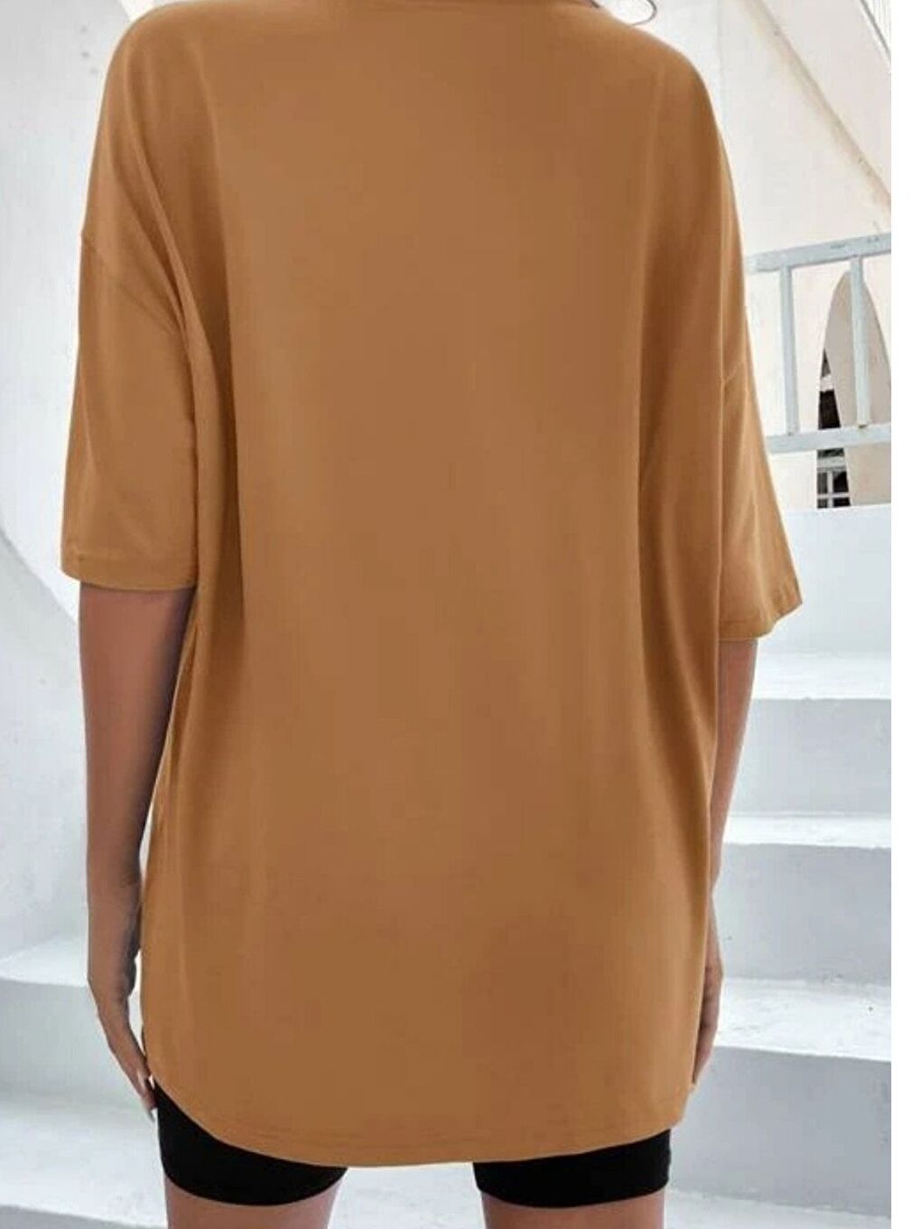 Kadın Oversize Kahverengi Baskılı Tişört Tayt Takım-2