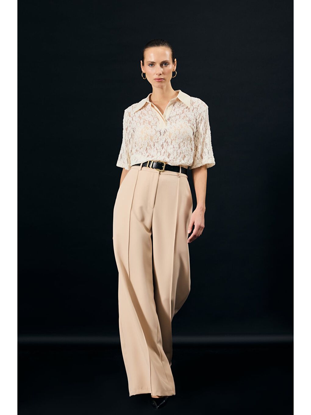 Kemer Detaylı Pantolon - Bej-2