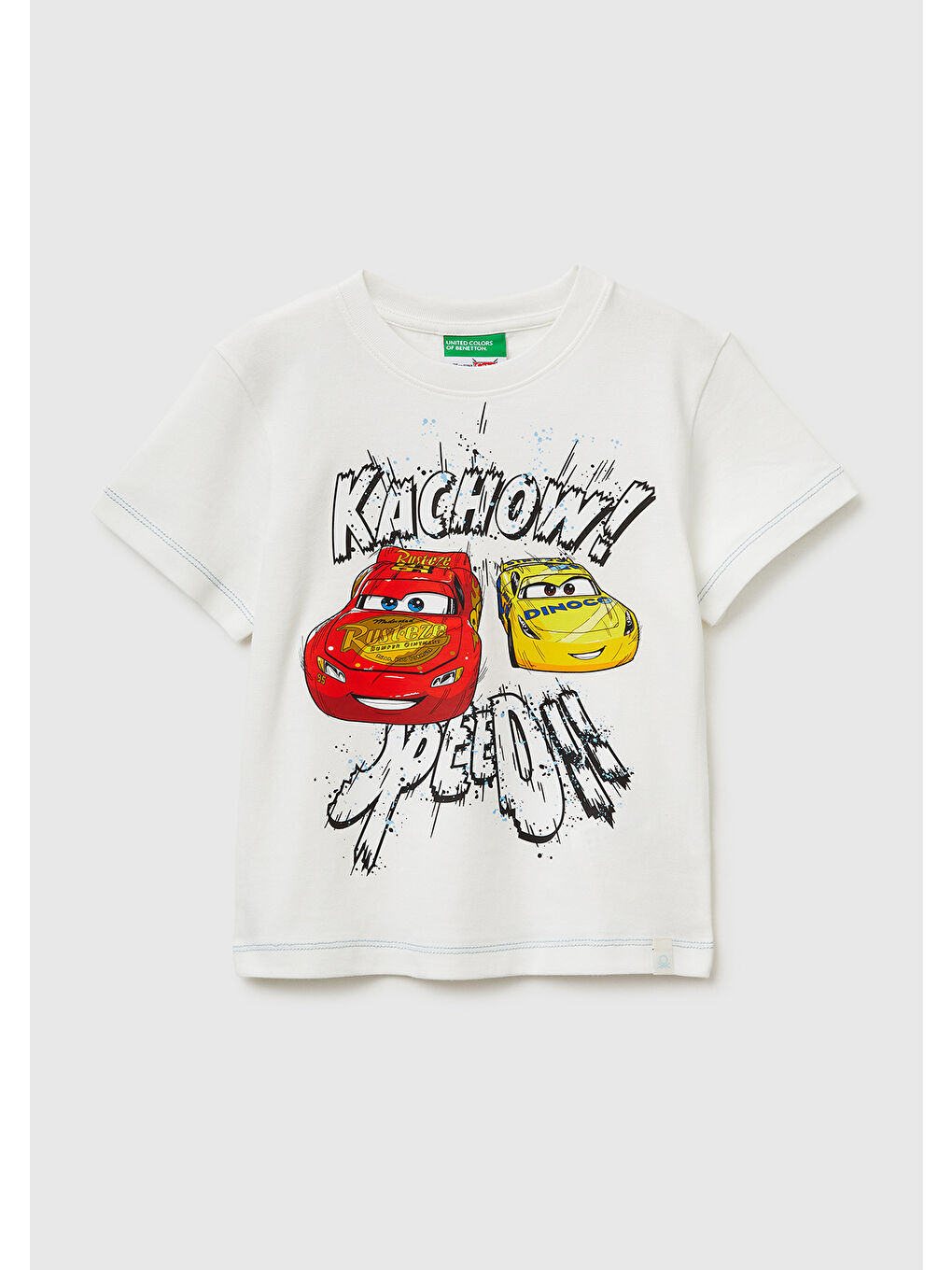 Erkek Çocuk Beyaz Çok Renkli Baskılı Etek Ucu Logolu Bisiklat Yaka T-Shirt