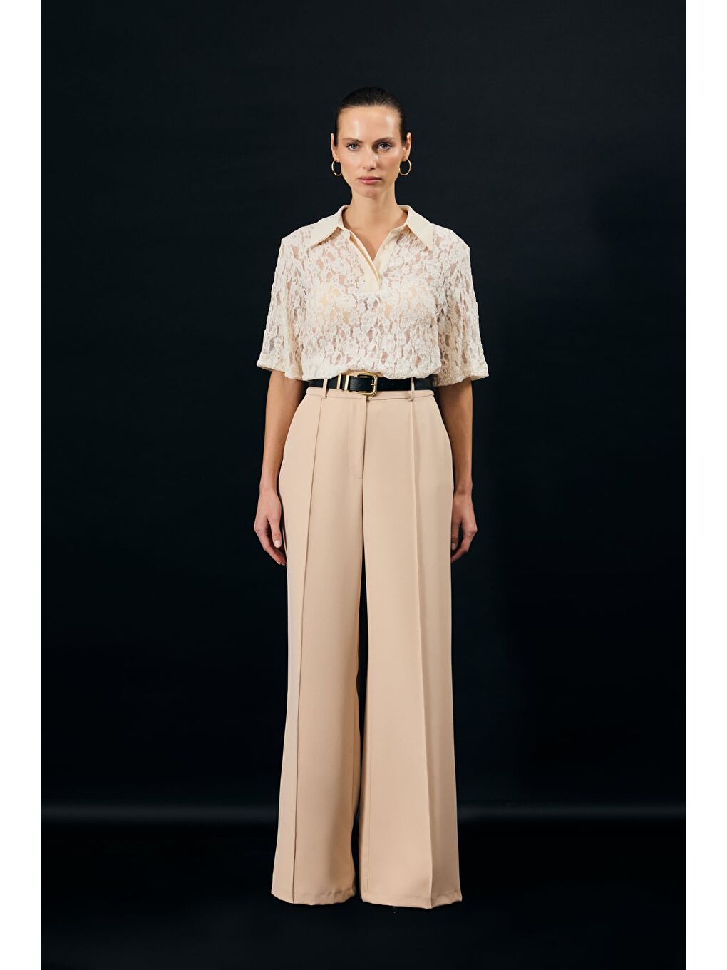 Kemer Detaylı Pantolon - Bej-3