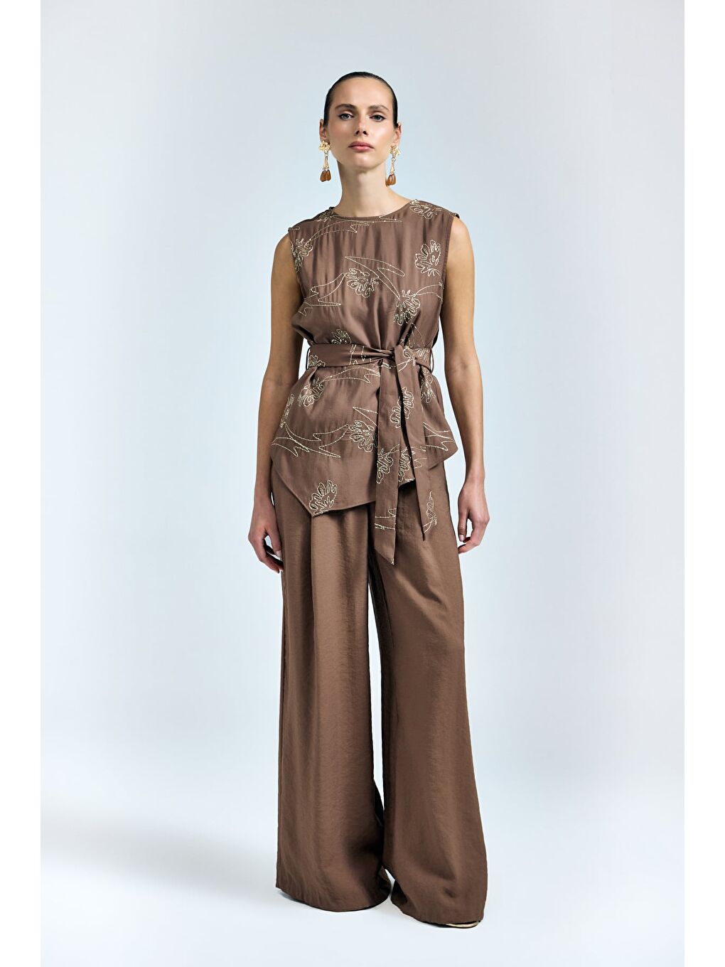 Kahverengi Dina Pantolon - Kahve