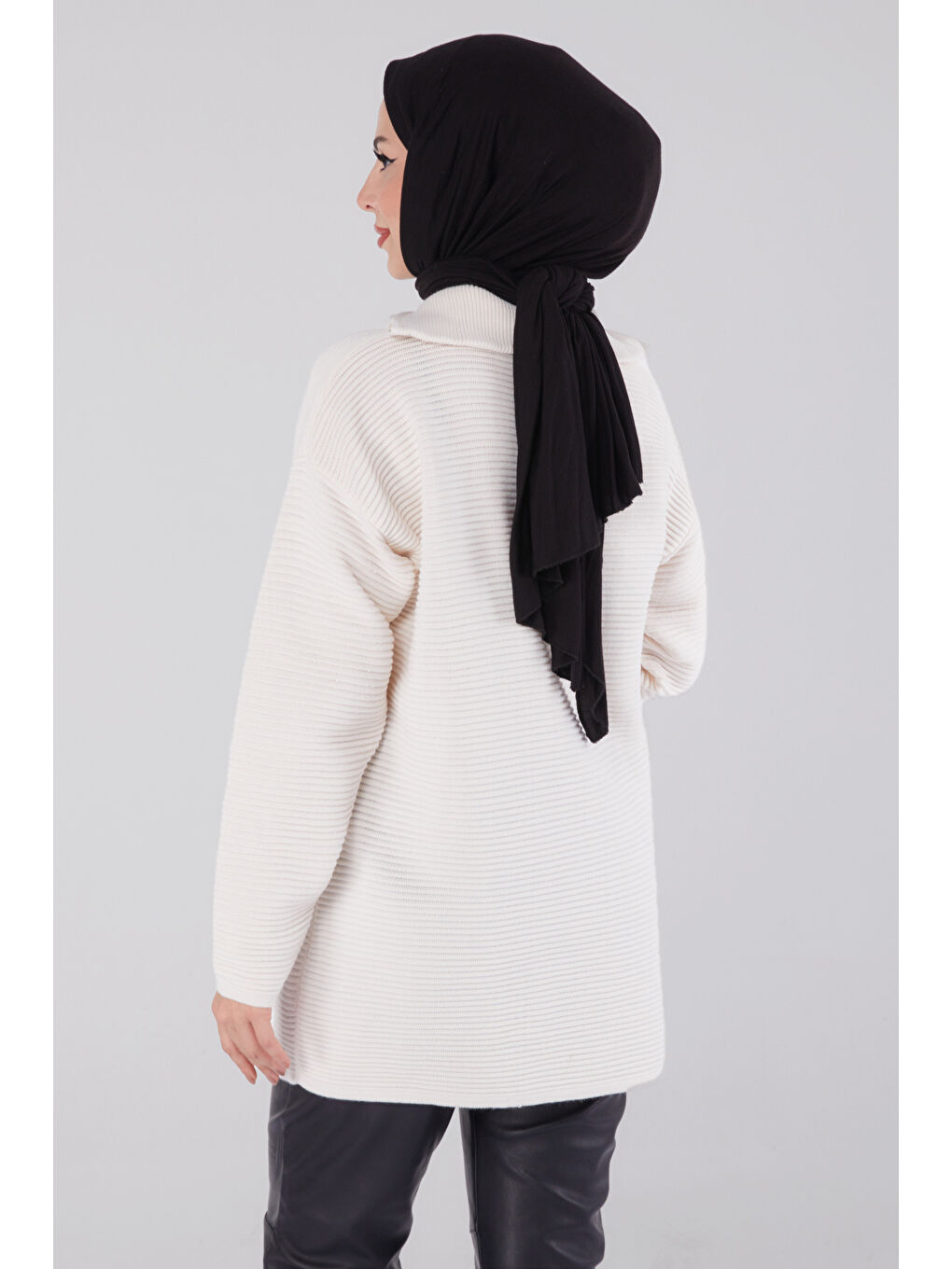 Fitili Fermuarlı Triko Kazak Bej - 27632-3