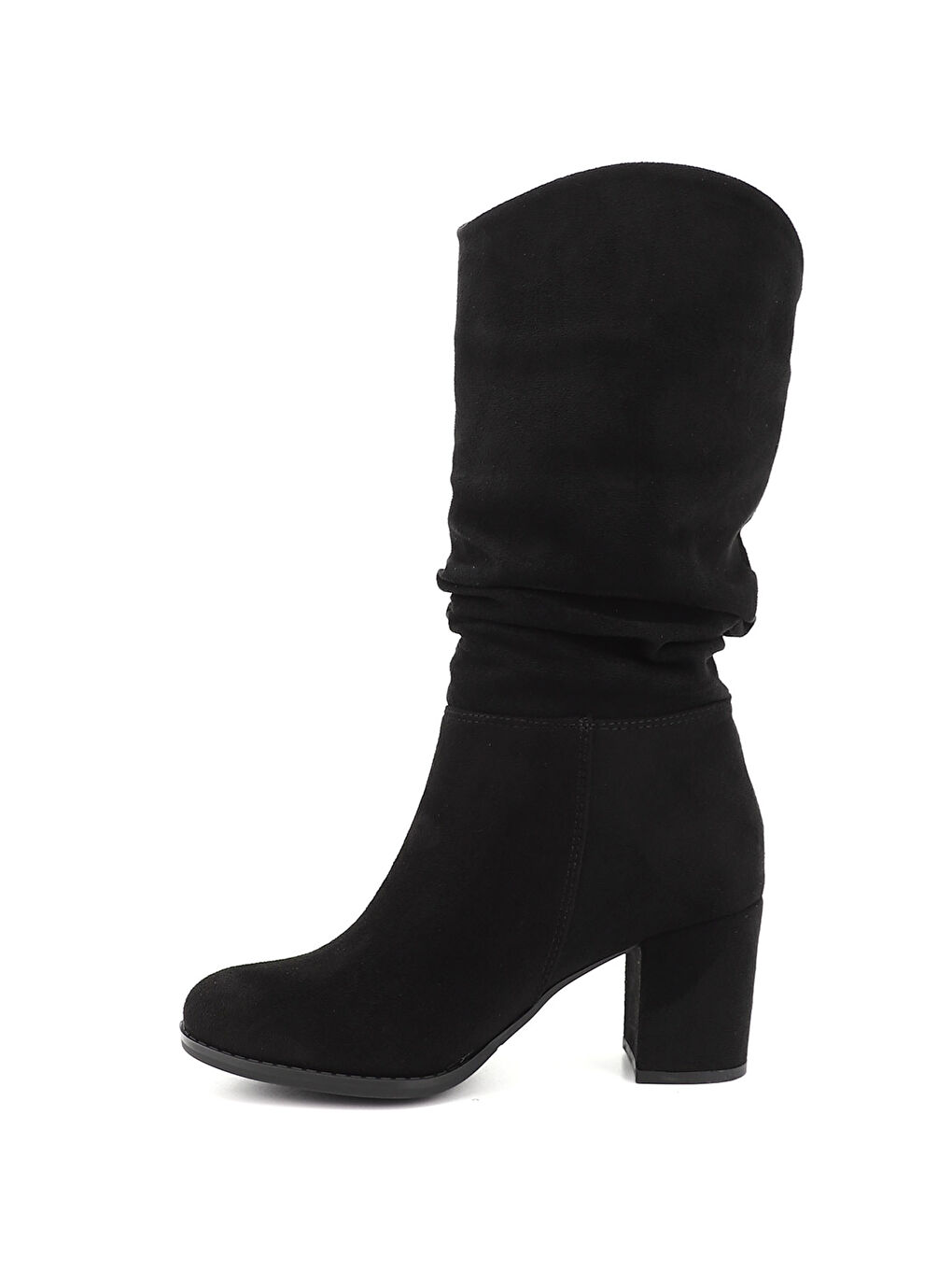 Siyah Kadın KOYU SİYAH Yuvarlak Burun Körüklü Kalın Topuklu Çizme-2