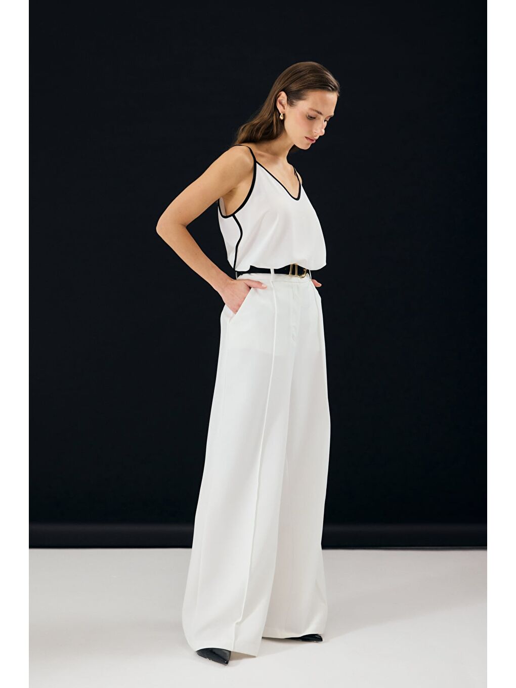 Kemer Detaylı Pantolon - Ekru-2