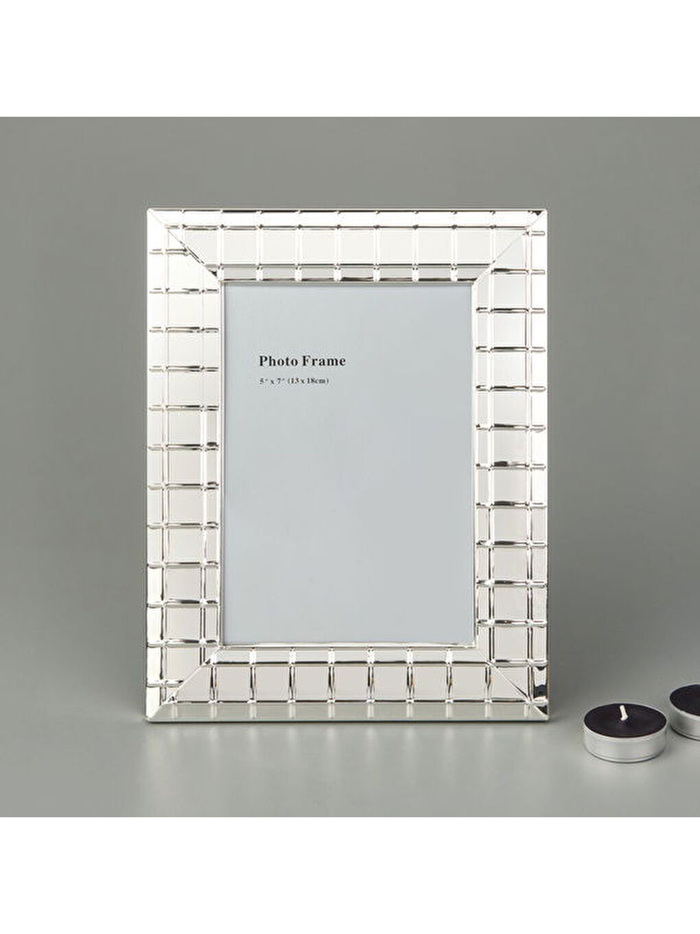Gri Metal Kareli Fotoğraf Çerçevesi - Silver - 13x18 cm