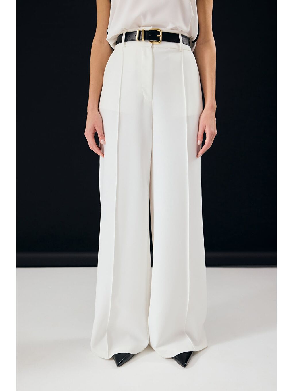 Kemer Detaylı Pantolon - Ekru-4