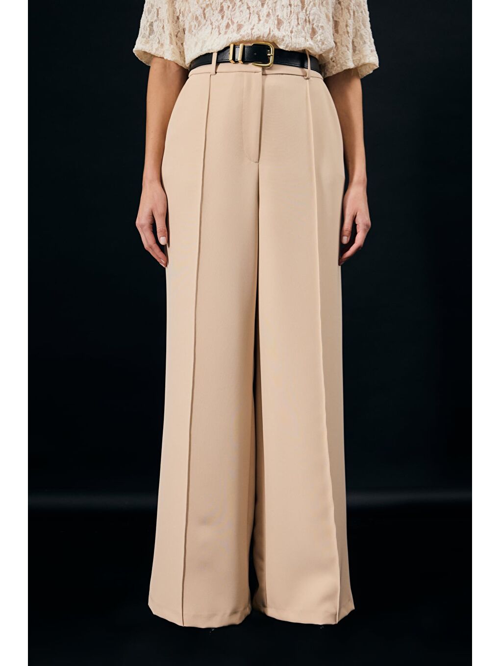 Kemer Detaylı Pantolon - Bej-6