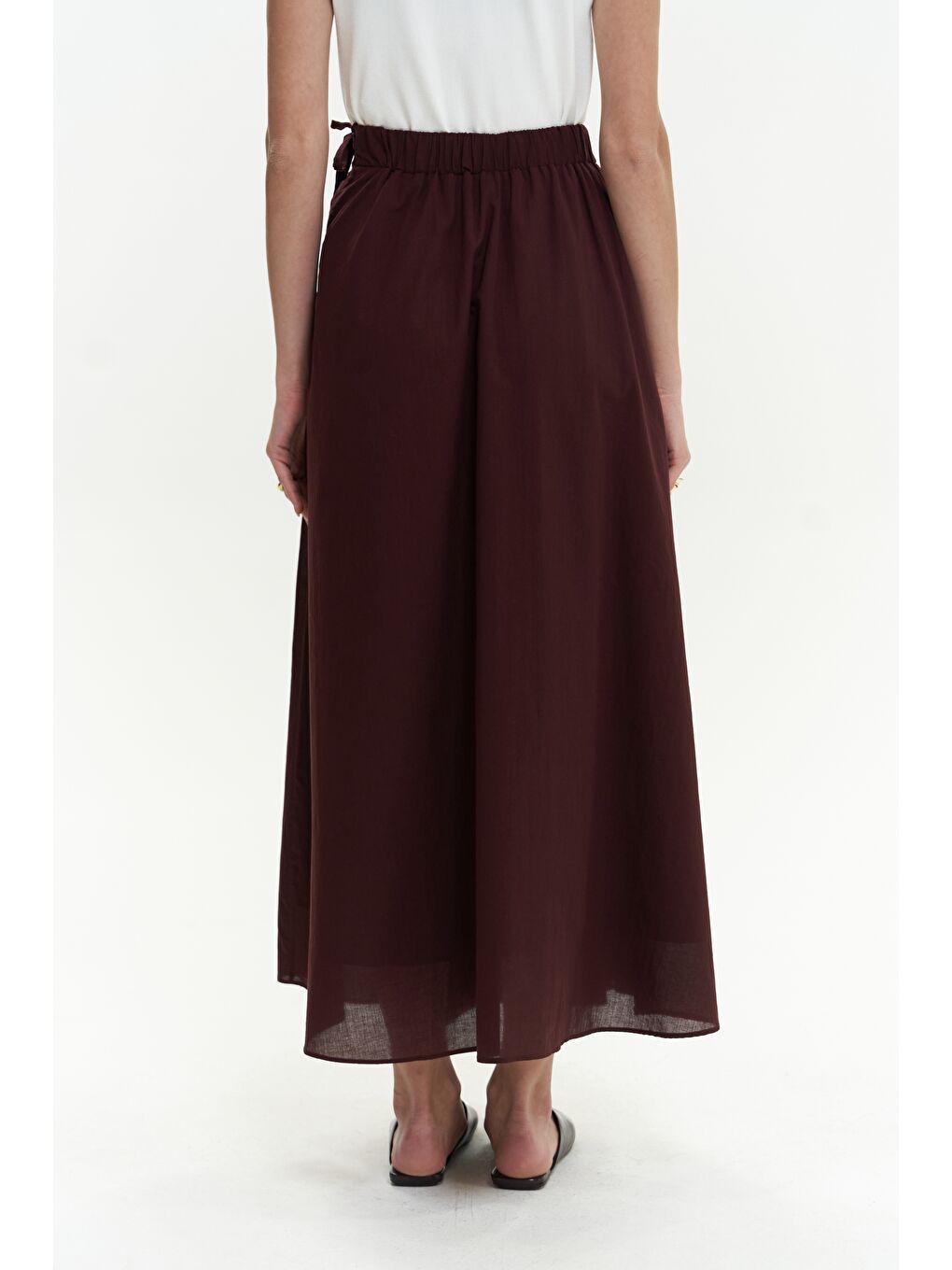 Aida İp Detay Pileli Bordo Etek-6