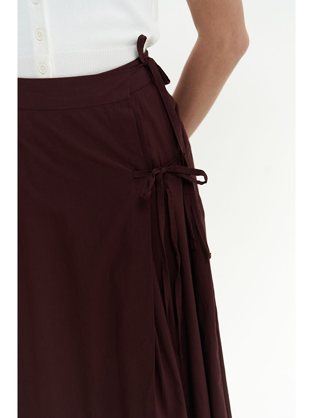 Aida İp Detay Pileli Bordo Etek-7