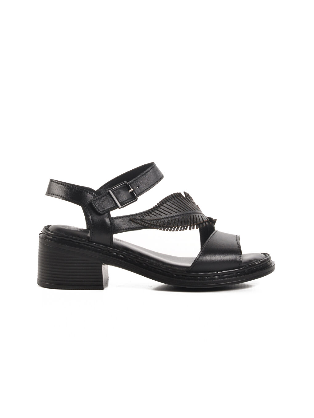 Siyah Hakiki Deri Kadın Topuklu Sandalet 25020310Y Z