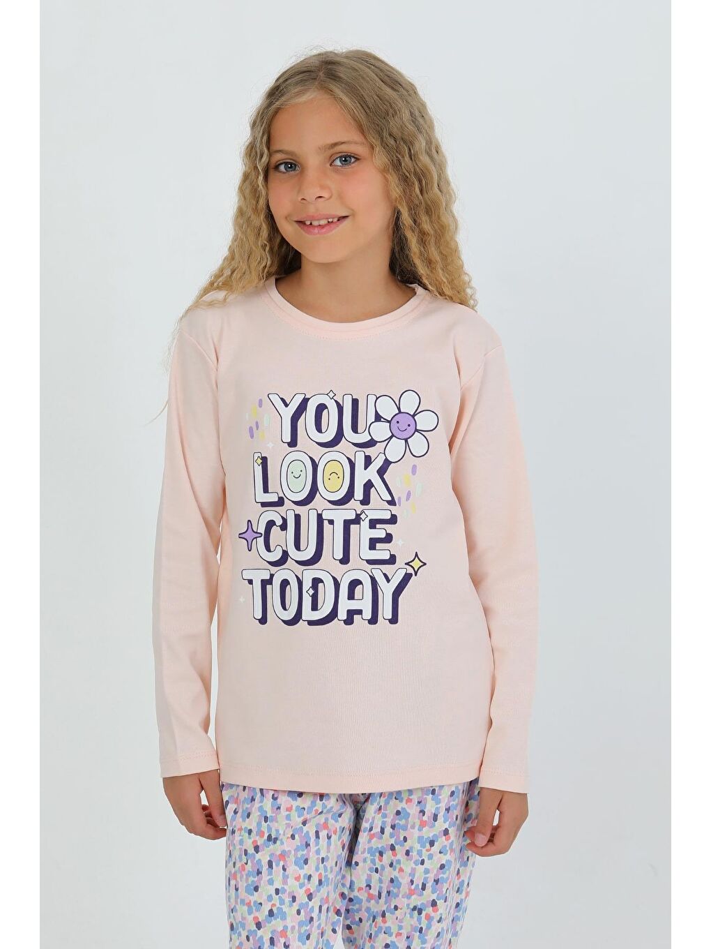 Pembe Kız Çocuk Uzun Kollu %100 Pamuk Pijama Takımı Look Cute-1