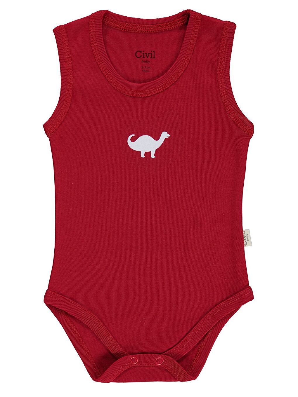 Baby Dinozor Baskılı 3 Lü 0-36 Ay Çıtçıtlı Badi - Kırmızı-1