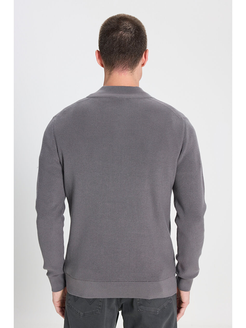 Regular Fit Normal Kesim Fermuar Detaylı Antrasit Triko Kazak-4