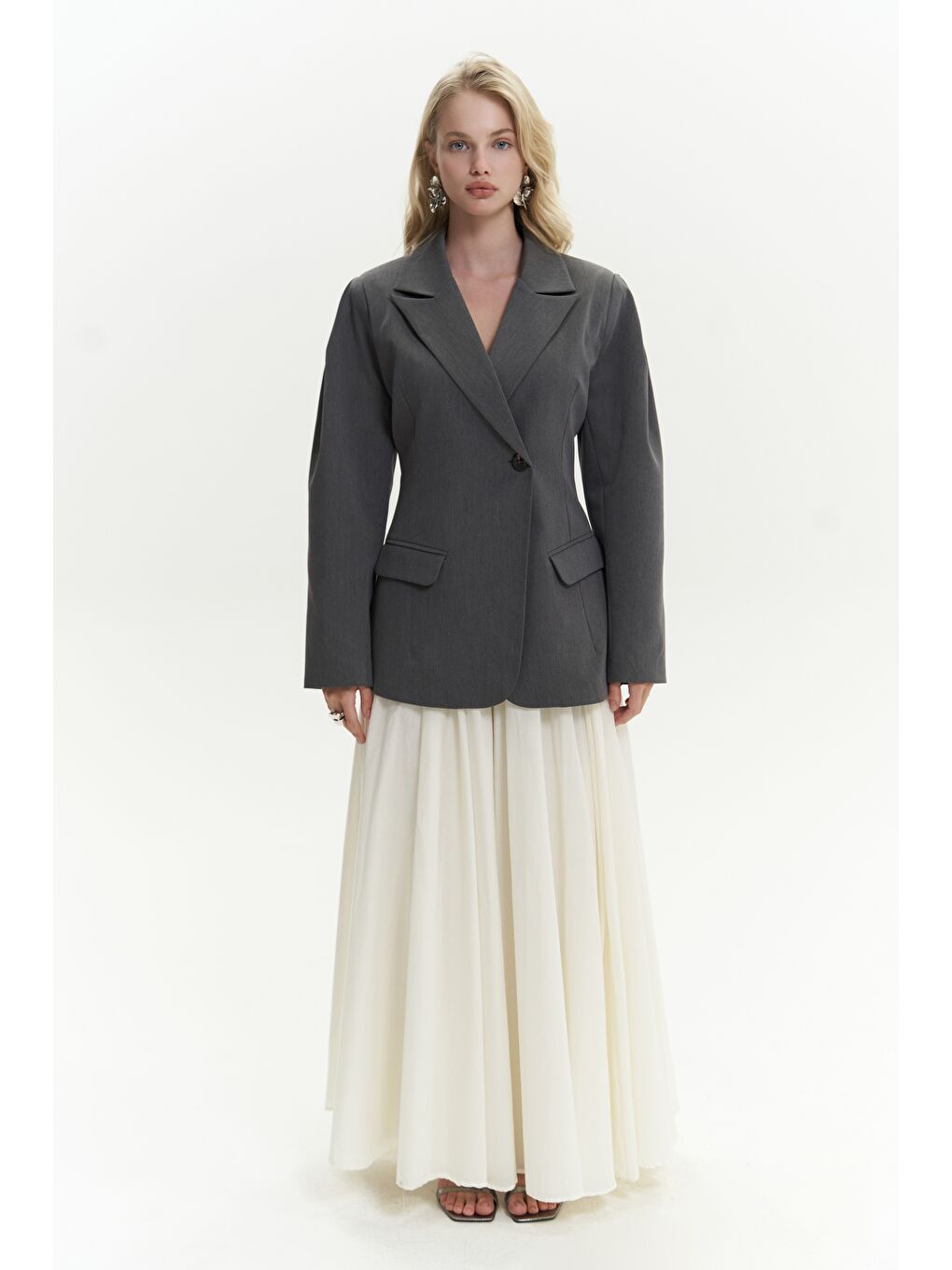 Gri Briella Belden Oturtmalı Füme Blazer-1