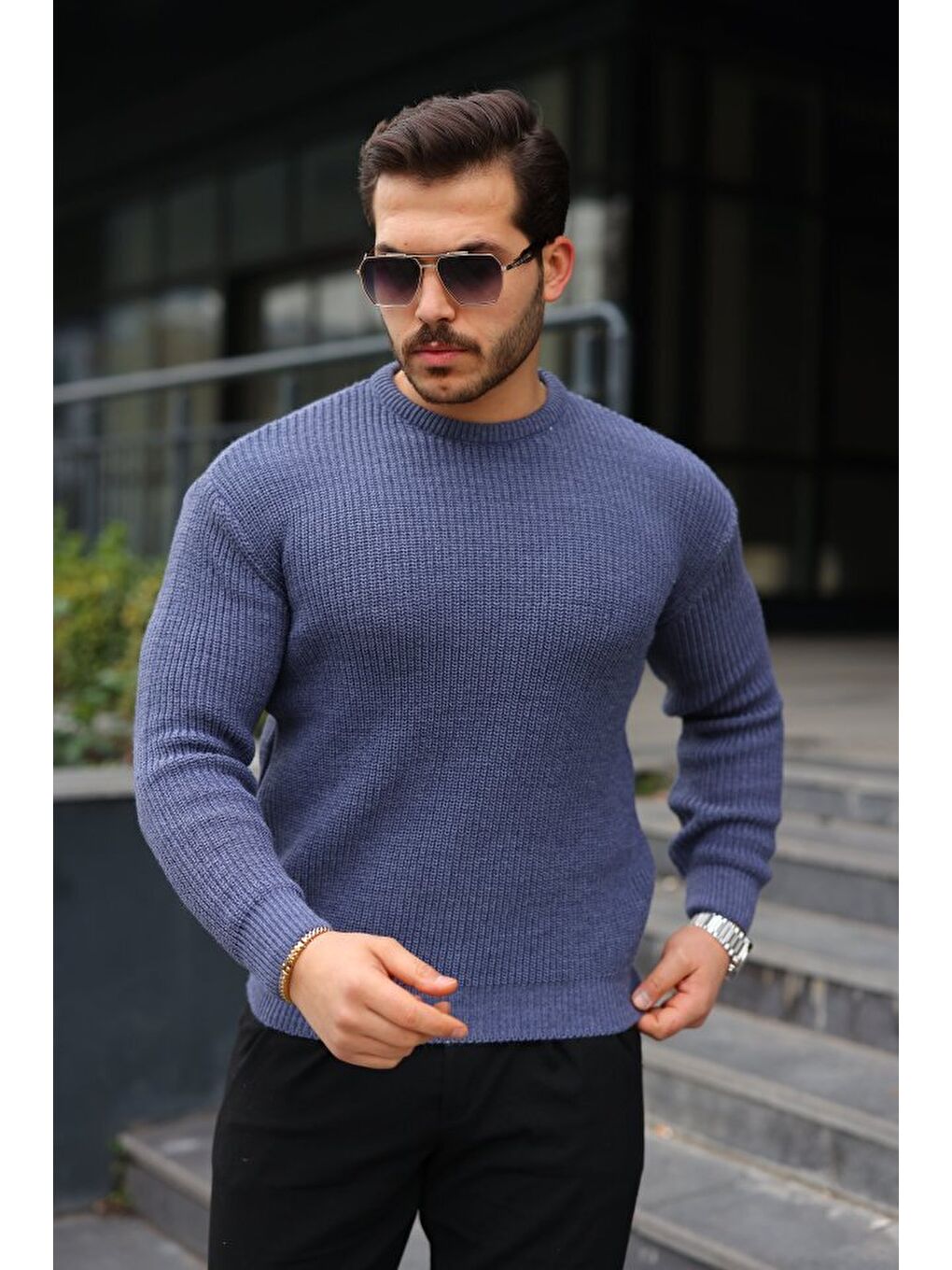 Antrasit Erkek Bisiklet Yaka Örme Kazak