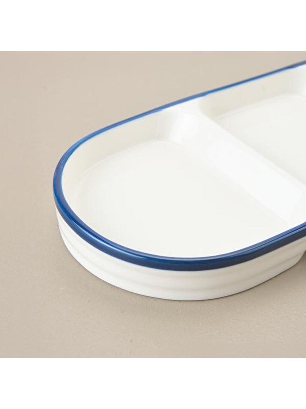 Pure Porselen 3 Bölmeli Sunum Tabağı - Beyaz / Mavi - 25 cm-2