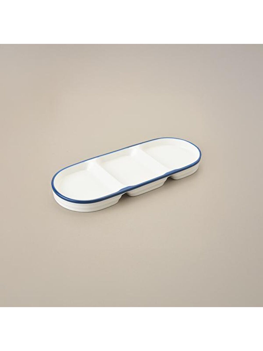 Pure Porselen 3 Bölmeli Sunum Tabağı - Beyaz / Mavi - 25 cm-3