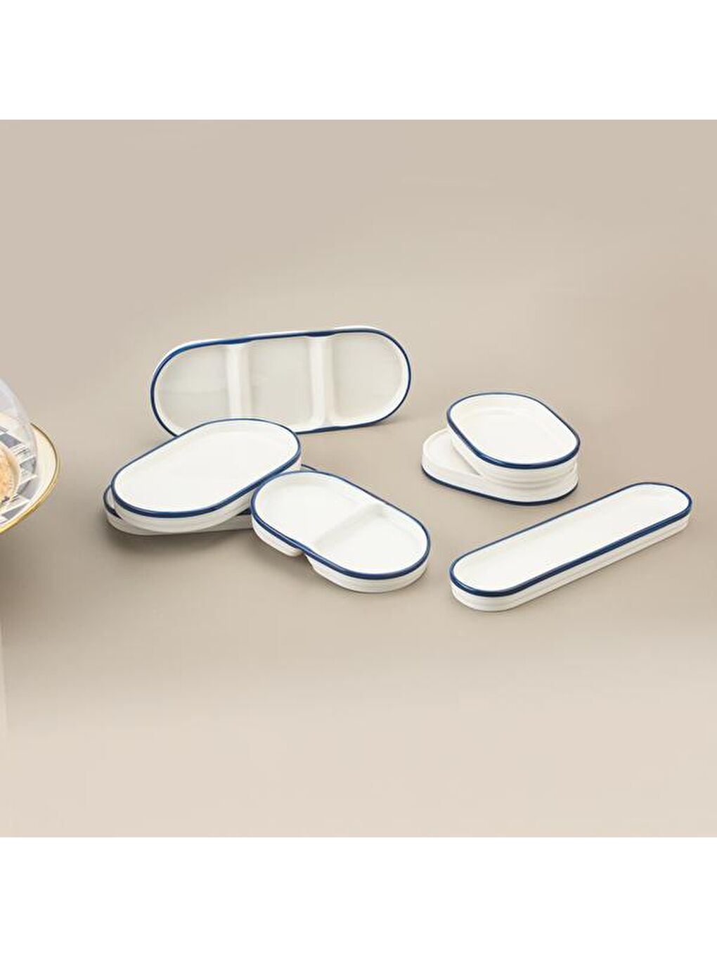 Pure Porselen 3 Bölmeli Sunum Tabağı - Beyaz / Mavi - 25 cm-4