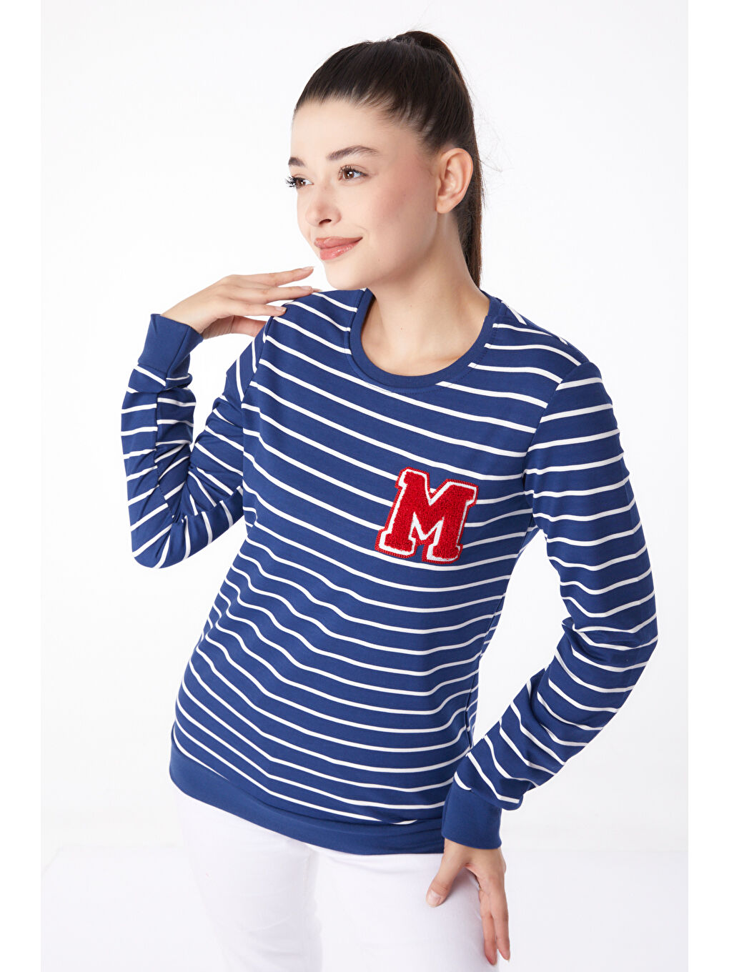 Nakışlı Sweatshirt Lacivert - 26291