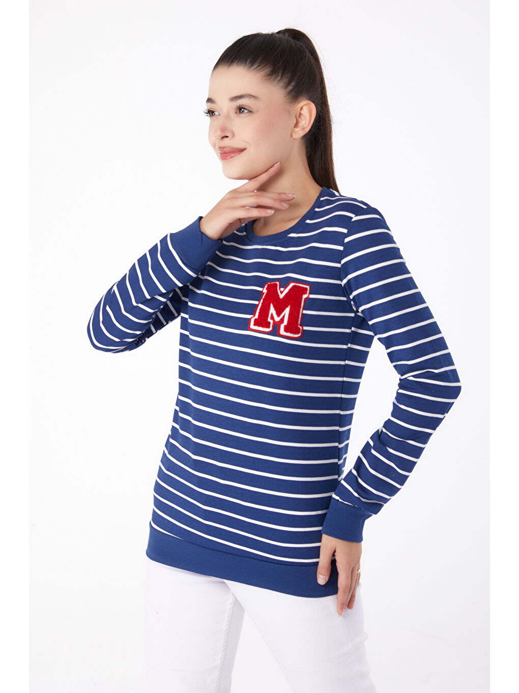 Nakışlı Sweatshirt Lacivert - 26291-1