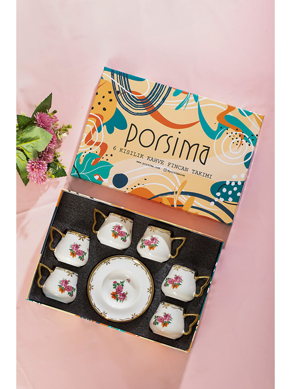 Karışık 3190 Grace 12 Parça Yaldızlı Porselen Türk Kahve Fincan Takımı-1