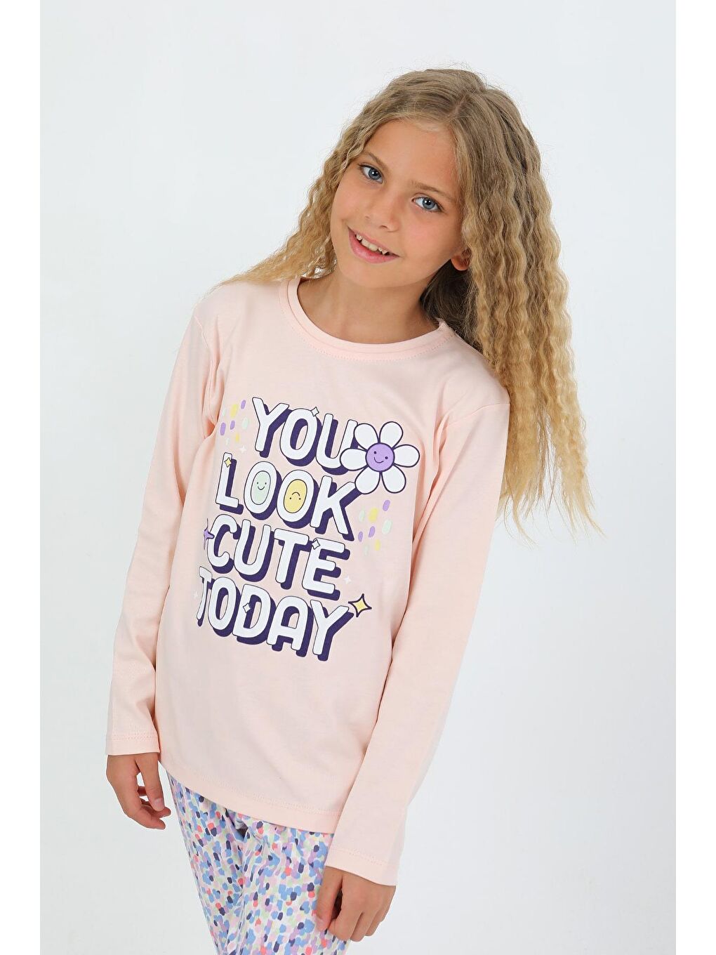 Pembe Kız Çocuk Uzun Kollu %100 Pamuk Pijama Takımı Look Cute-2