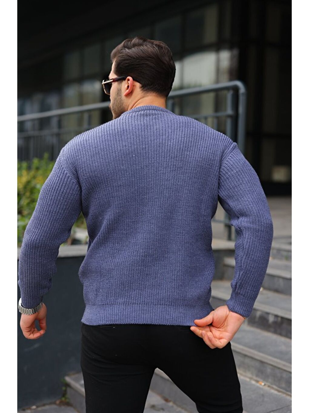 Antrasit Erkek Bisiklet Yaka Örme Kazak-2