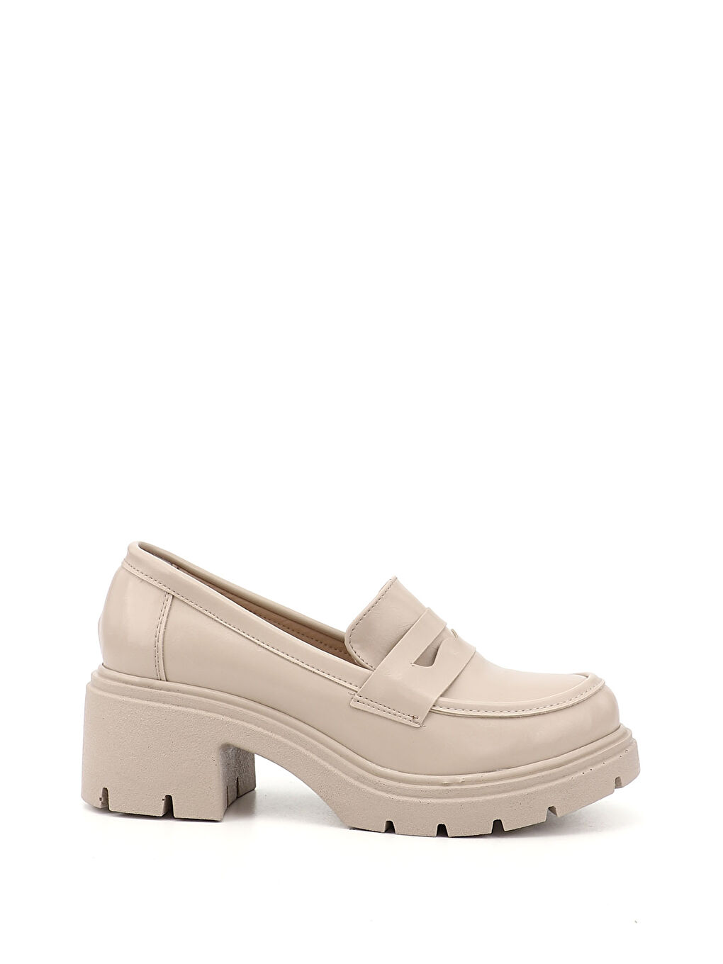 Bej Kadın TEN Kalın Topuklu Loafer Ayakkabı
