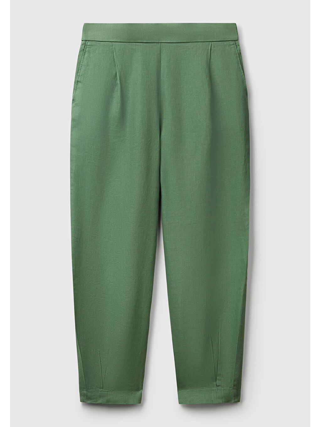 Kadın Açık Yeşil %100 Keten Arka Beli Lastikli Paçası Dar Relax Fit Pantolon-1