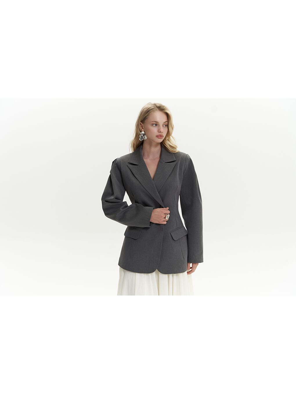 Gri Briella Belden Oturtmalı Füme Blazer-5