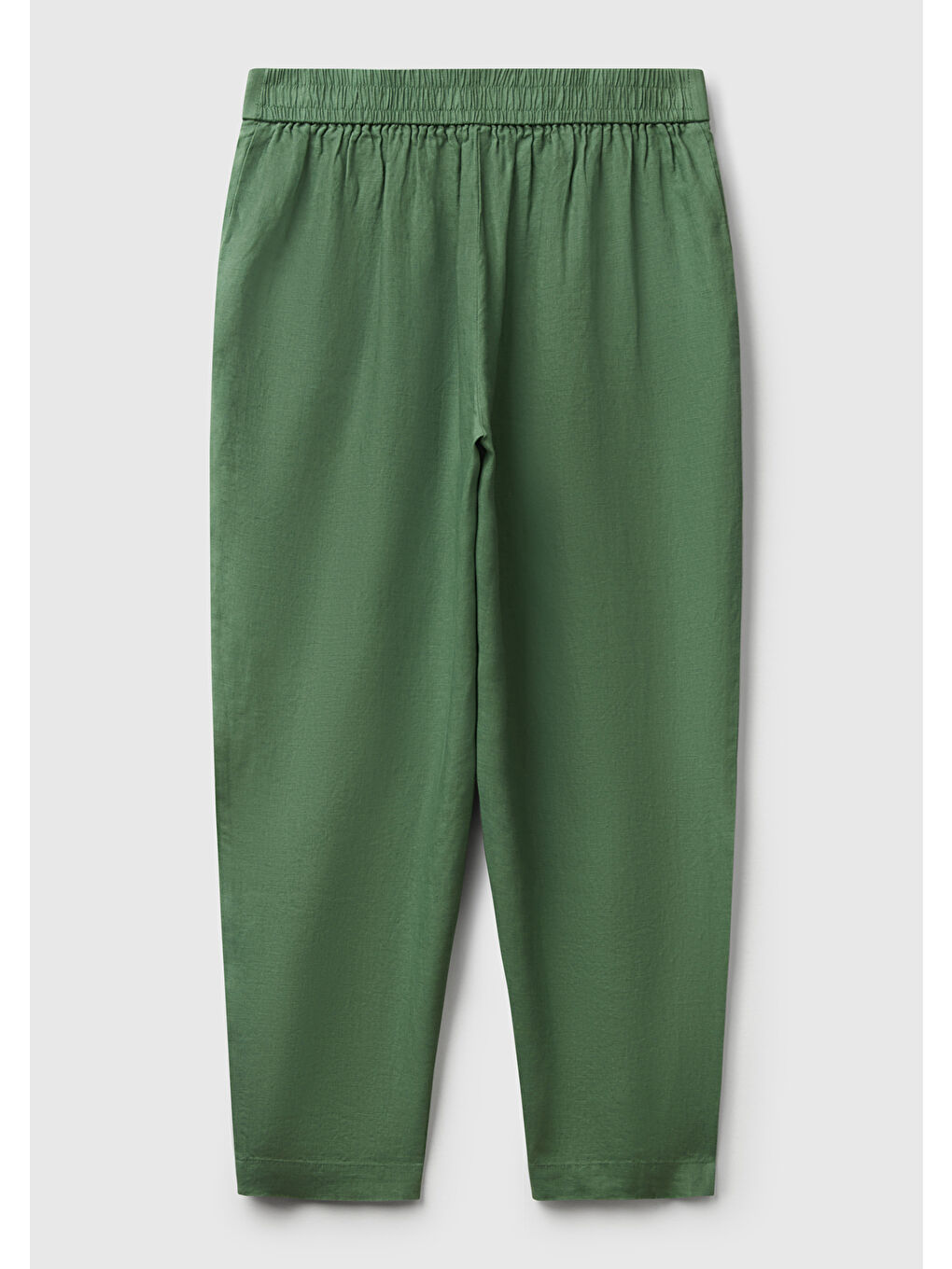 Kadın Açık Yeşil %100 Keten Arka Beli Lastikli Paçası Dar Relax Fit Pantolon-3