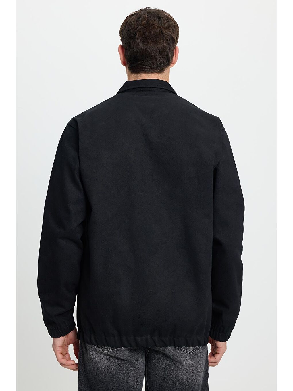 Erkek Relax Fit Rahat Kesim Çift Cep Kapaklı Fermuarlı Beli Lastikli Düz Siyah Ceket-7