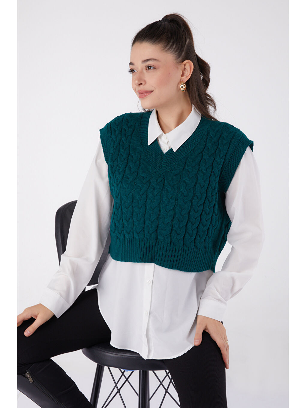 Yeşil Mini Salaş Triko Süveter Zumrut - 27646