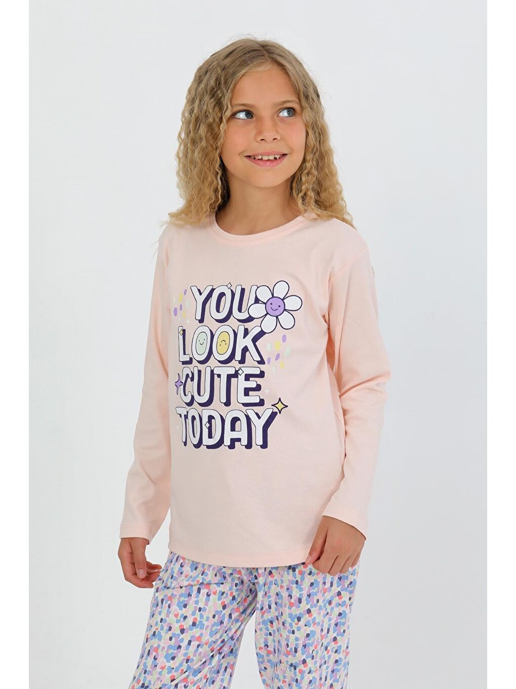 Pembe Kız Çocuk Uzun Kollu %100 Pamuk Pijama Takımı Look Cute-4