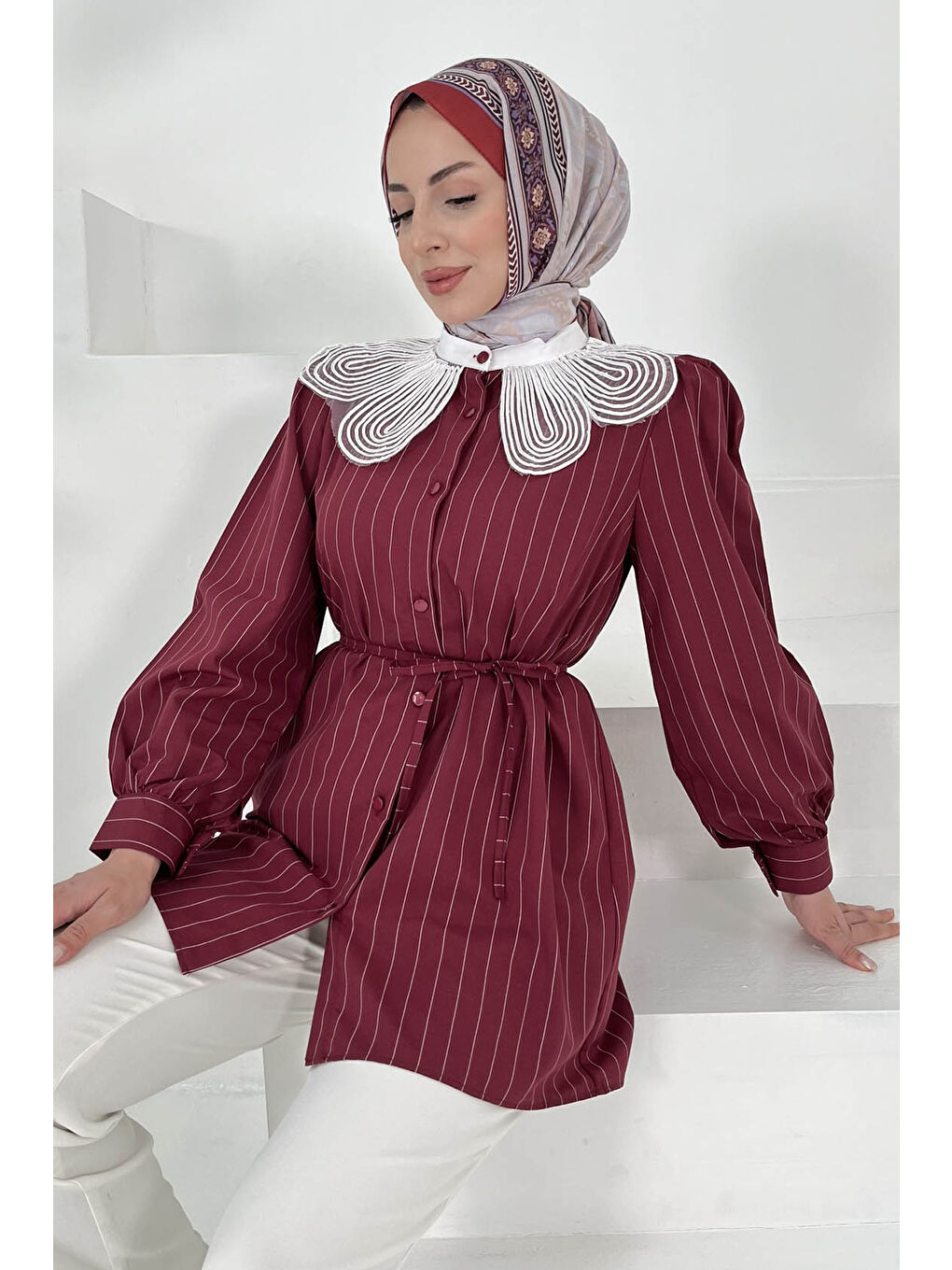 Çizgili Tunik Bordo - 27000