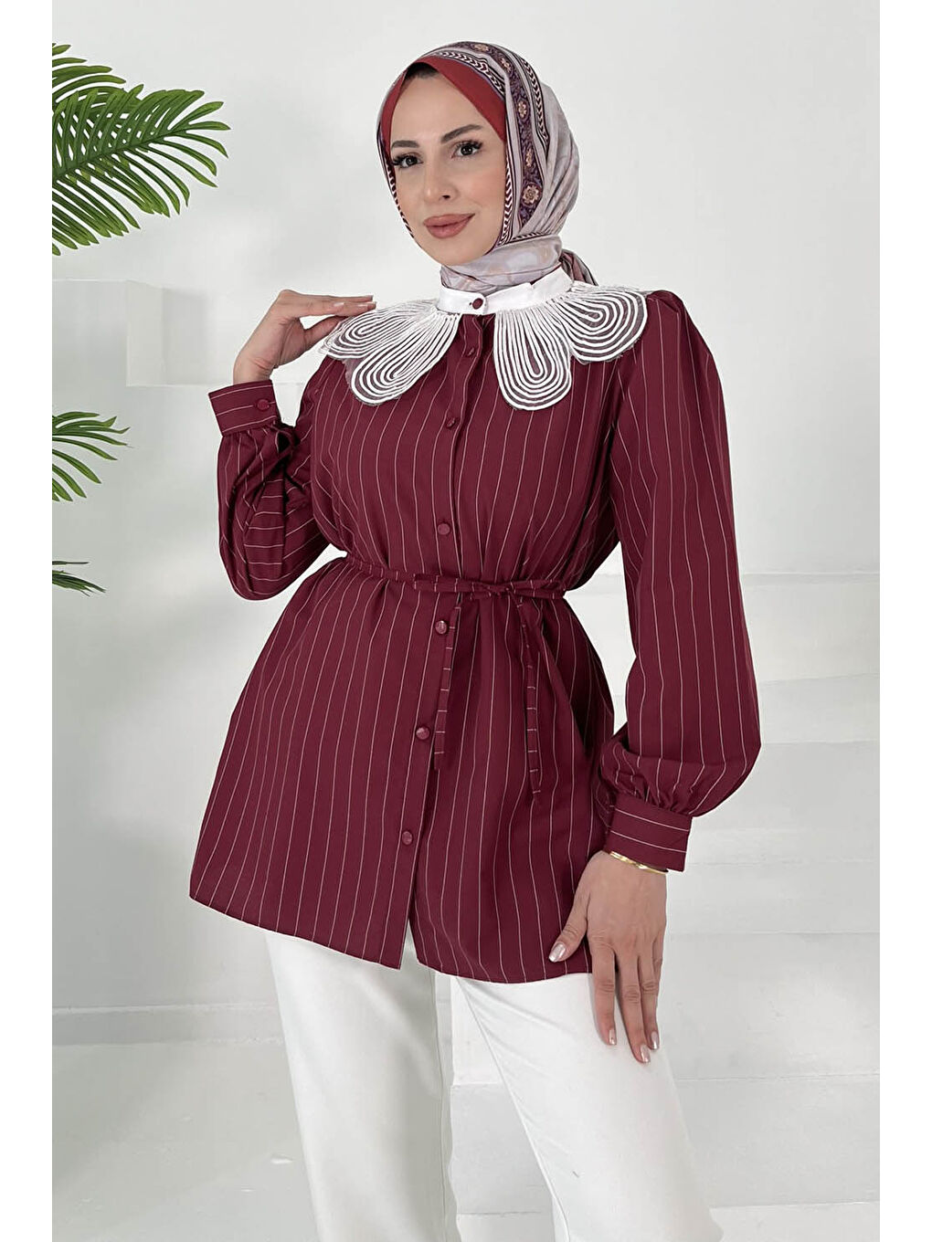 Çizgili Tunik Bordo - 27000-3