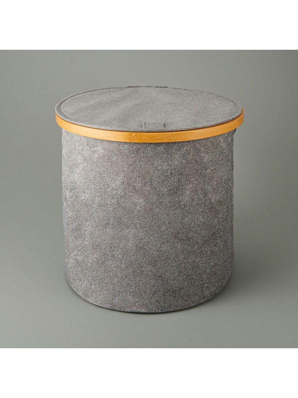 Kapaklı Katlanabilir Yuvarlak Çamaşır Sepeti - Gri - 50 lt-2
