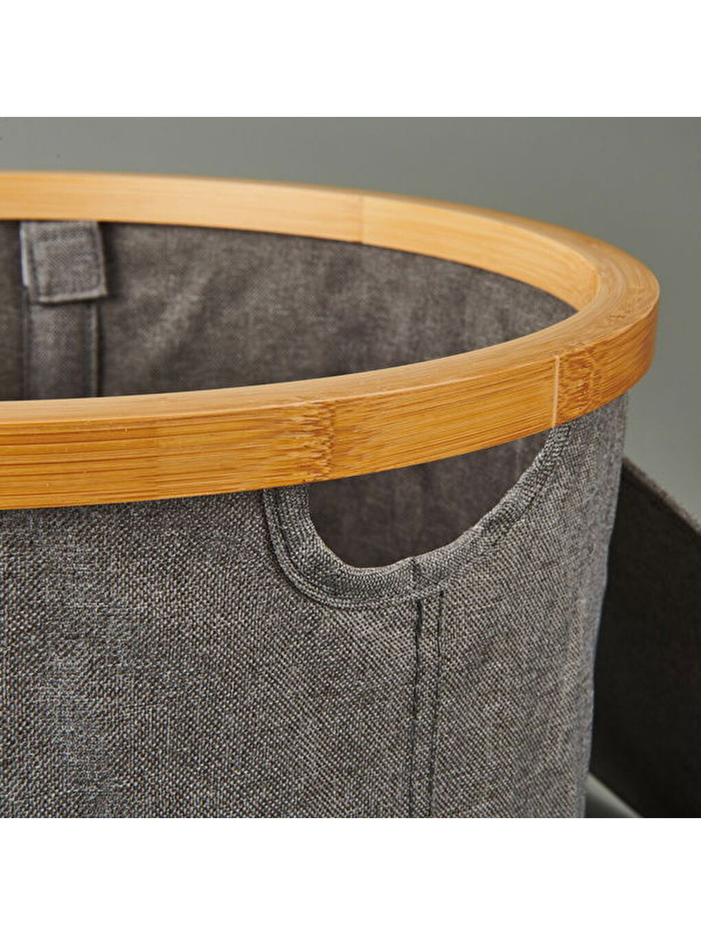 Kapaklı Katlanabilir Yuvarlak Çamaşır Sepeti - Gri - 50 lt-3