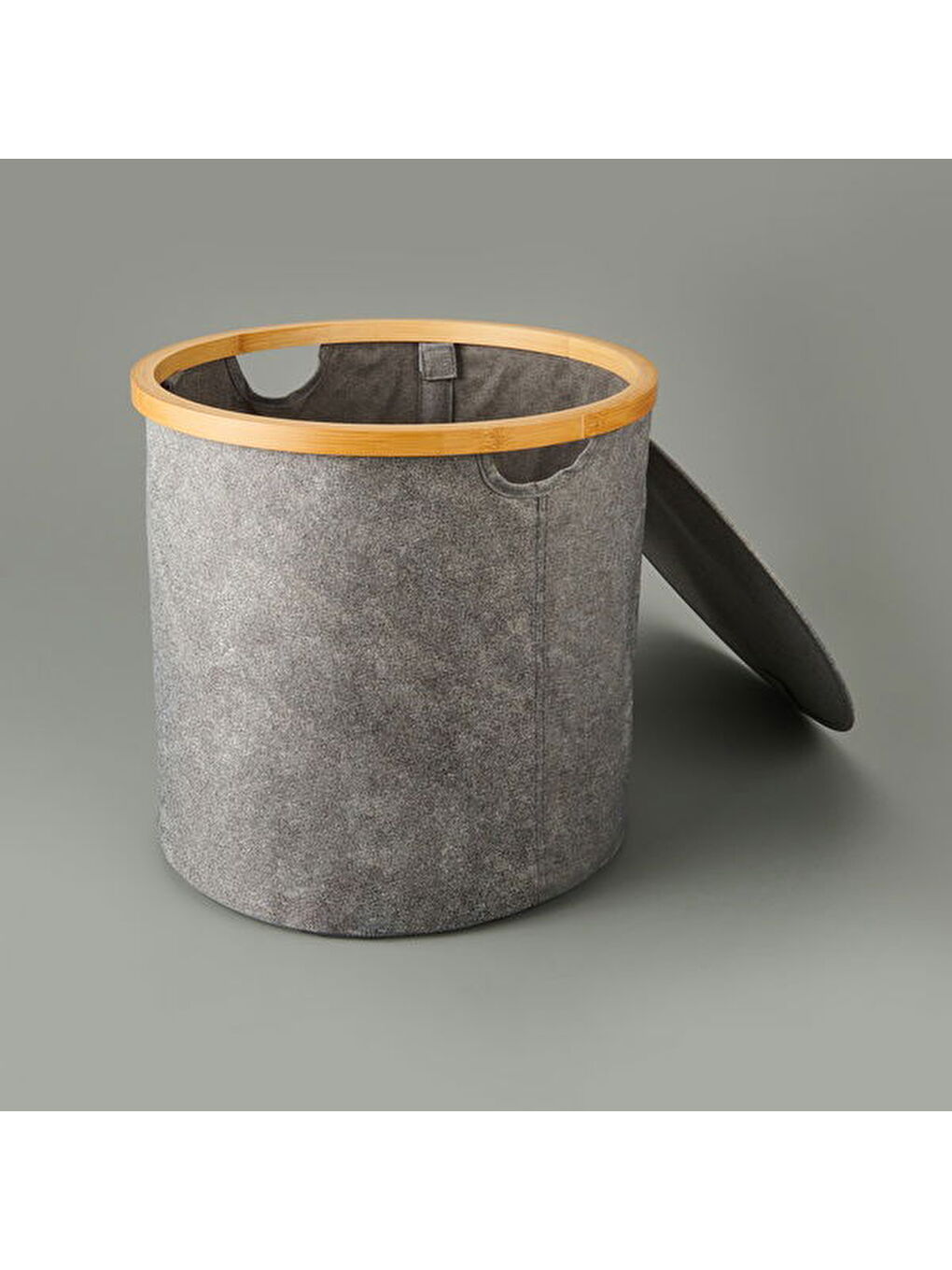Kapaklı Katlanabilir Yuvarlak Çamaşır Sepeti - Gri - 50 lt-4