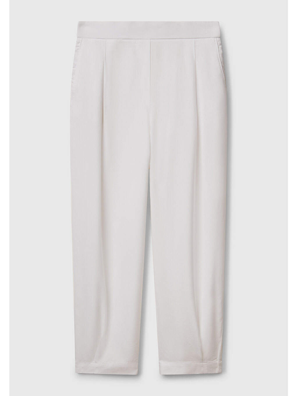 Kadın Beyaz %100 Liyosel Beli Lastikli Balon Fit Pantolon-1