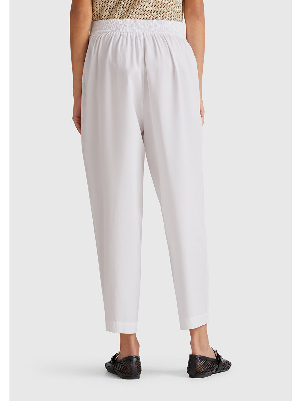Kadın Beyaz %100 Liyosel Beli Lastikli Balon Fit Pantolon-2