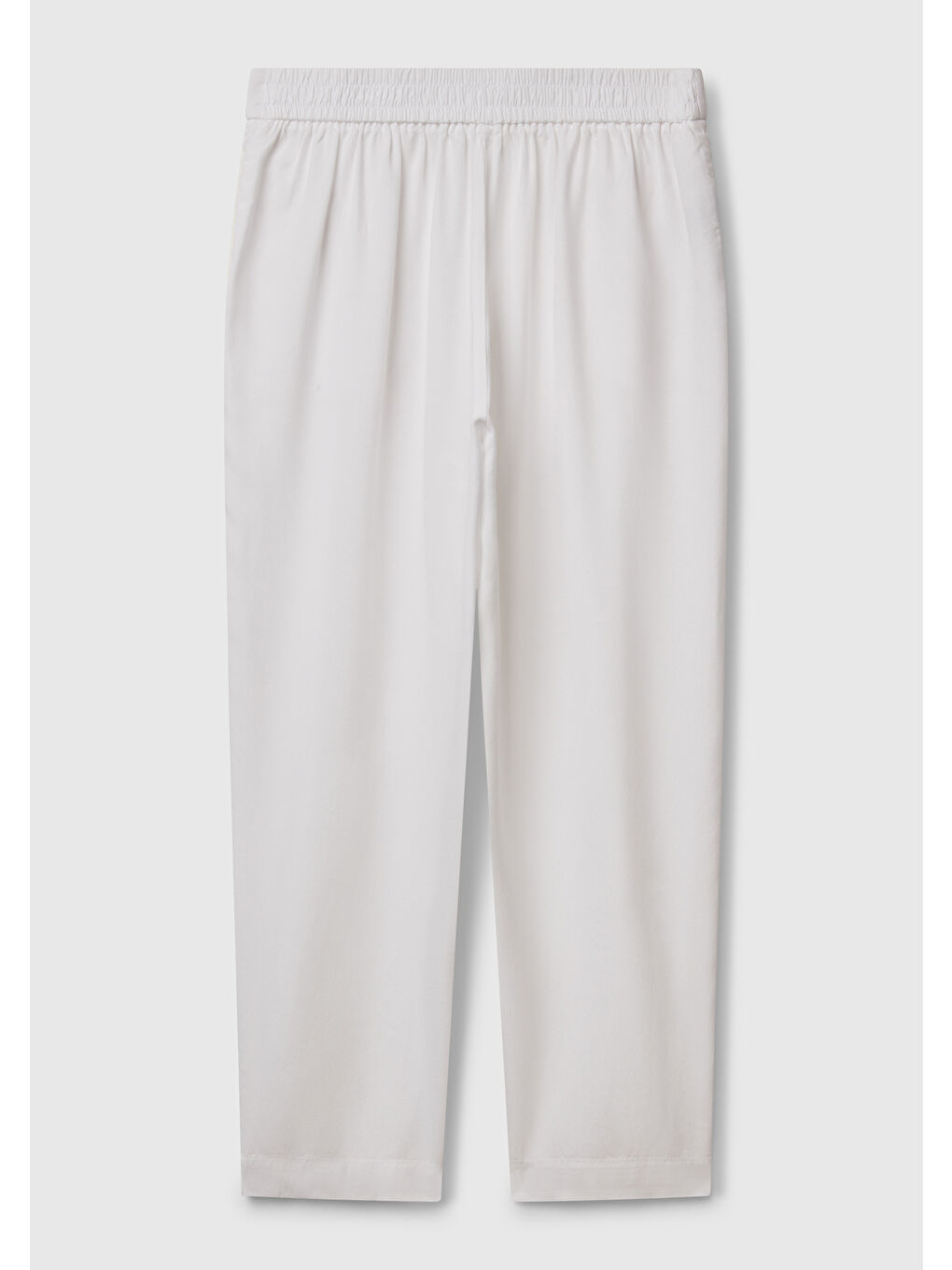 Kadın Beyaz %100 Liyosel Beli Lastikli Balon Fit Pantolon-3