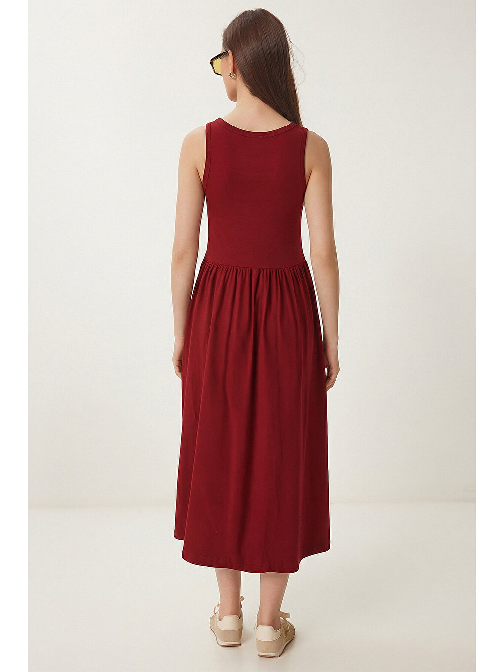 Bordo Halter Yaka Basic Yazlık Örme Elbise BORDO LCR0053-4