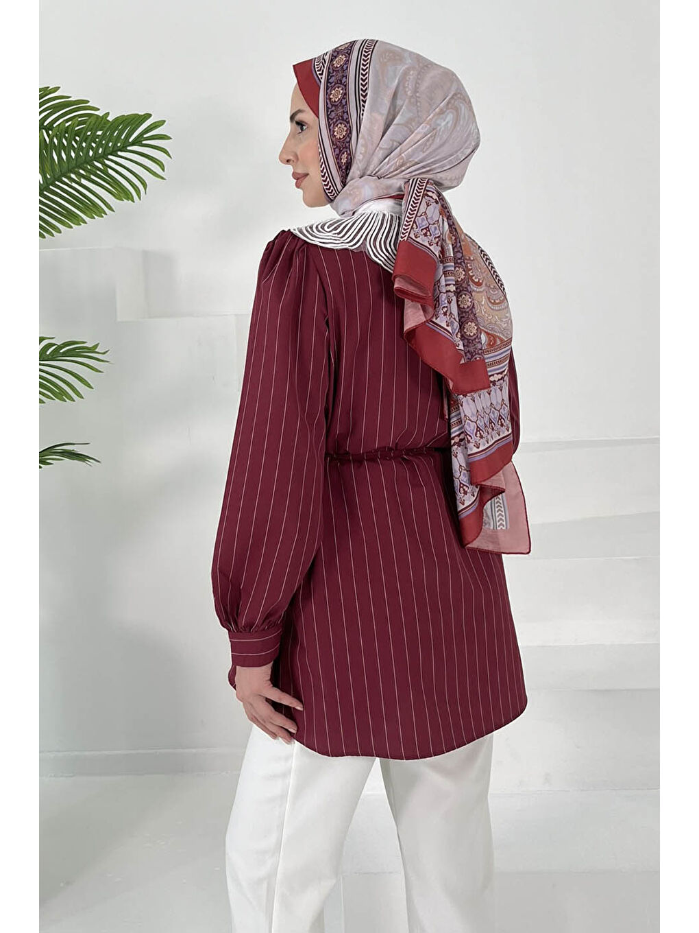 Çizgili Tunik Bordo - 27000-5