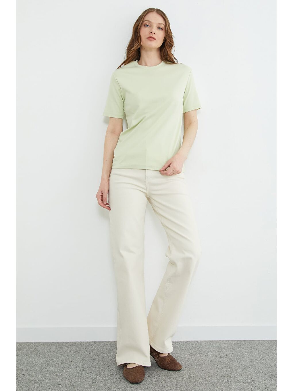 Yeşil Basic Bisiklet Yaka Salaş Tişört-1