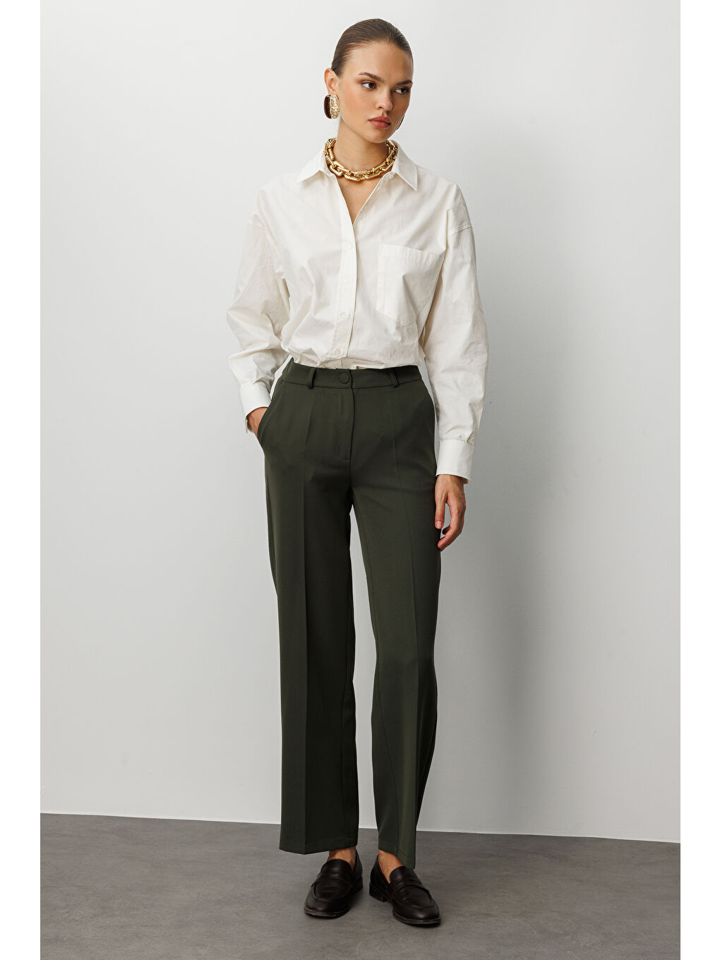 Cepli Klasik Haki Kumaş Pantolon