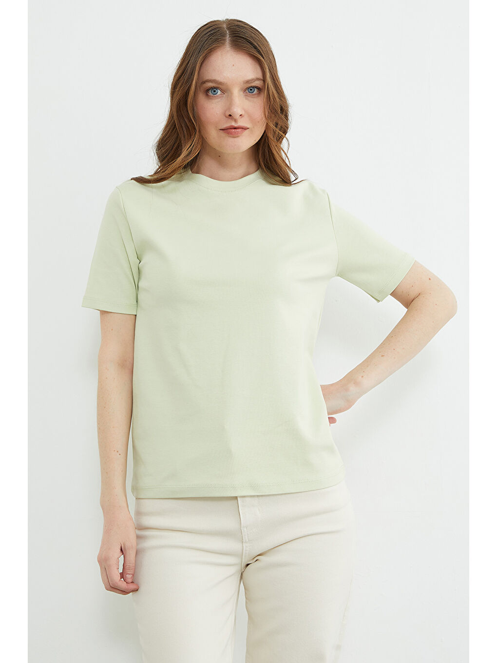 Yeşil Basic Bisiklet Yaka Salaş Tişört-4