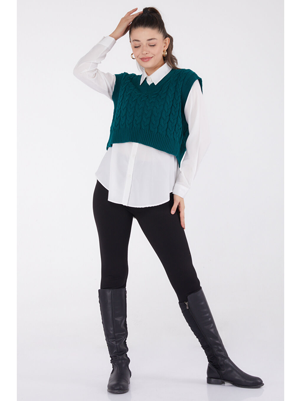 Yeşil Mini Salaş Triko Süveter Zumrut - 27646-1