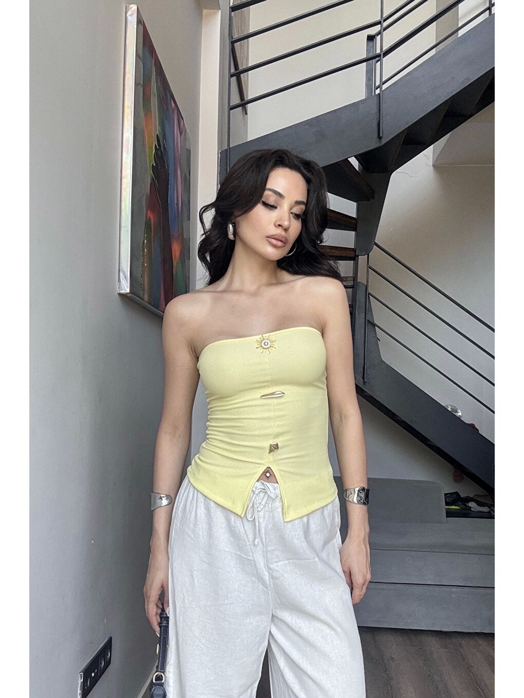 Kadın Sarı Aksesuarlı Crop 13684