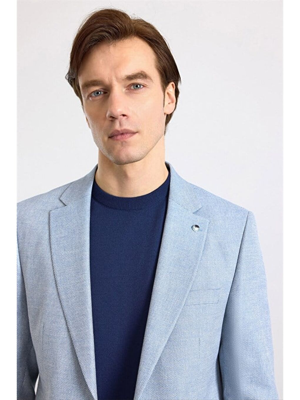 Saks Mavi Slim Mono Yaka Torba Cep 6 Drop Klasik Ceket-1
